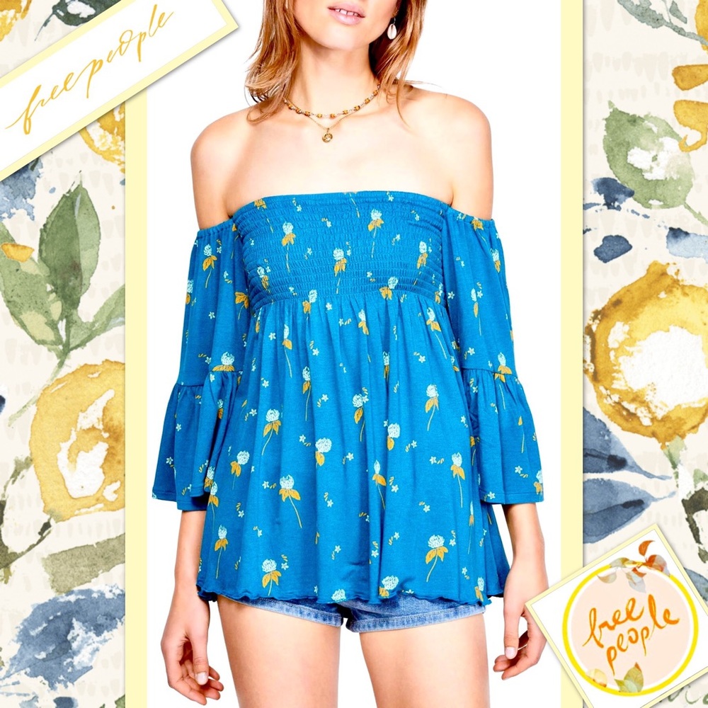 Free People Lana Off the Shoulder Tunic Turquoise - Picture 7 of 8